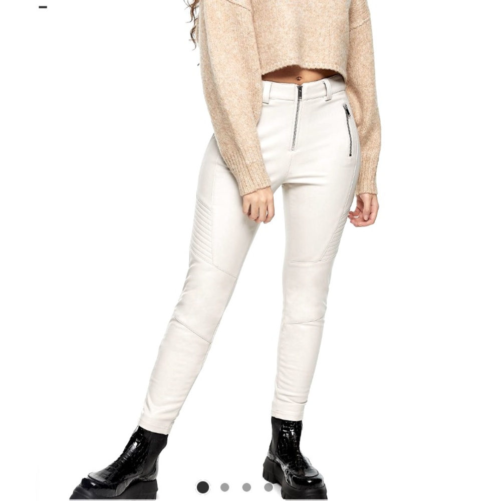 Topshop cream moto pants faux leather pants